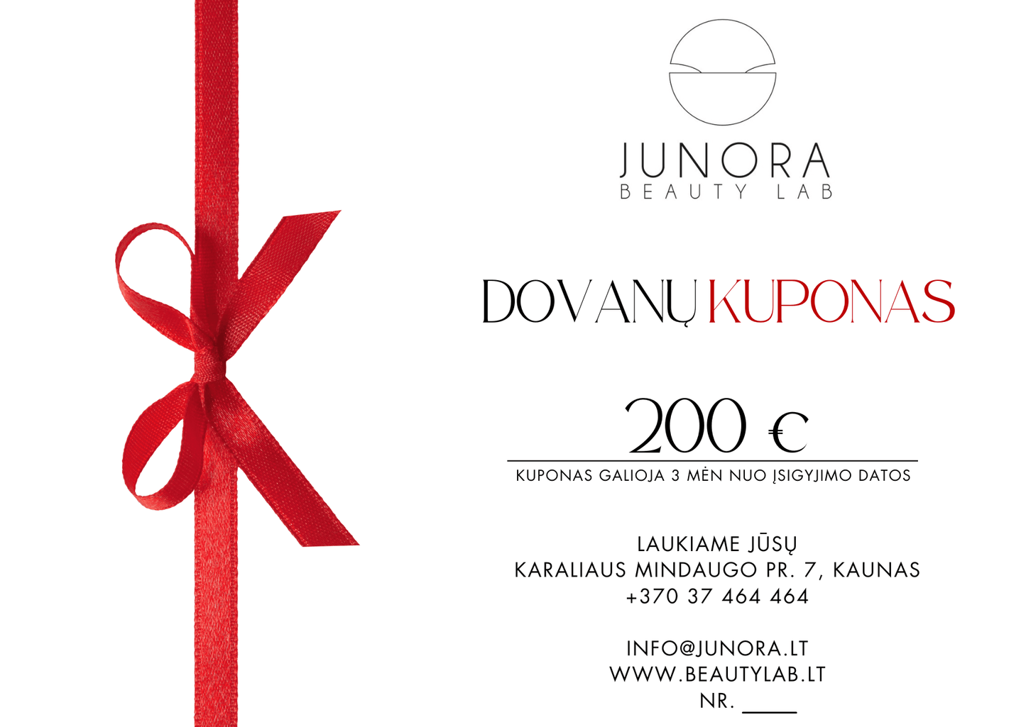 Beauty Lab dovanų kuponas - Junora Beauty Lab