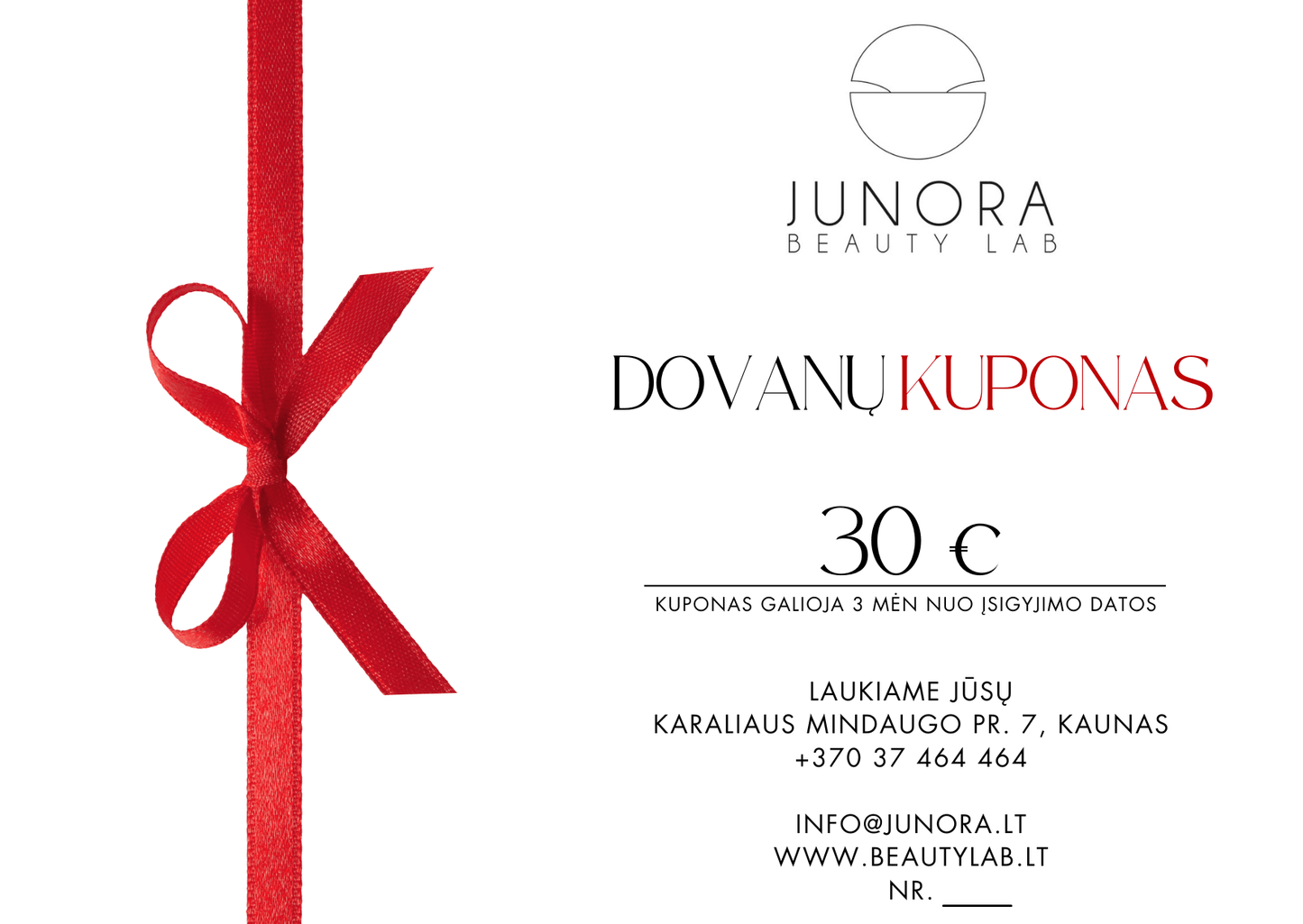 Beauty Lab dovanų kuponas - Junora Beauty Lab