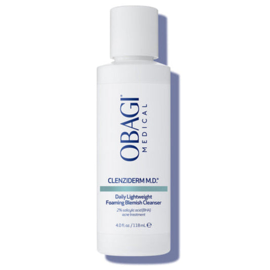 Obagi Clenziderm M.D. Daily Lightweight Foaming Blemish Cleanser bottle on a white background